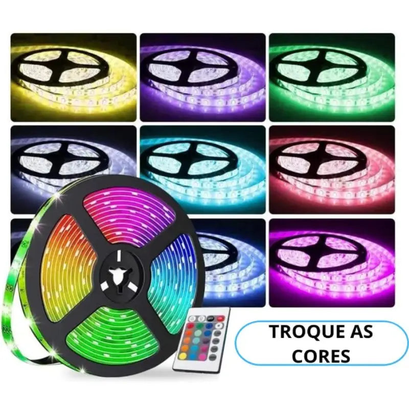 ENVIO NACIONAL - Fita de LED RGB colorida e à prova d'água com fonte e controle.