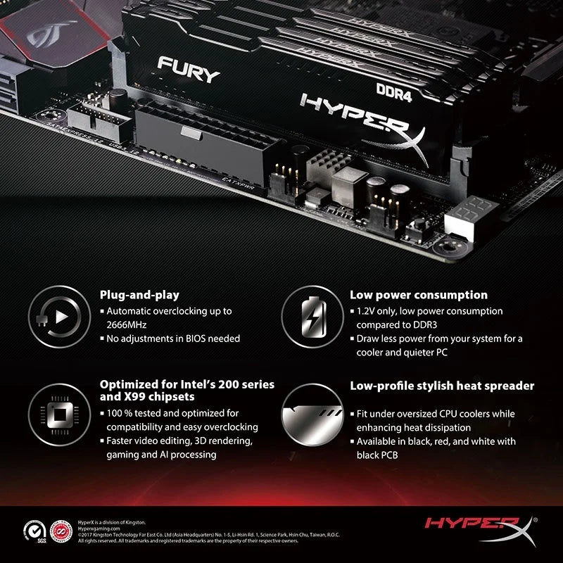 HyperX FURY Desktop DDR4 RAM 4GB 8GB 16GB 2133Mhz 2400Mhz 2666Mhz 3200Mhz DIMM Game Memory