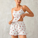 Conjunto de Pijamas Feminino – Moda, Sexy, com Borda Ondulada, Estampa de Coração, Top Camisola e Shorts – Confortável, Macio, Sleepwear/Homewear