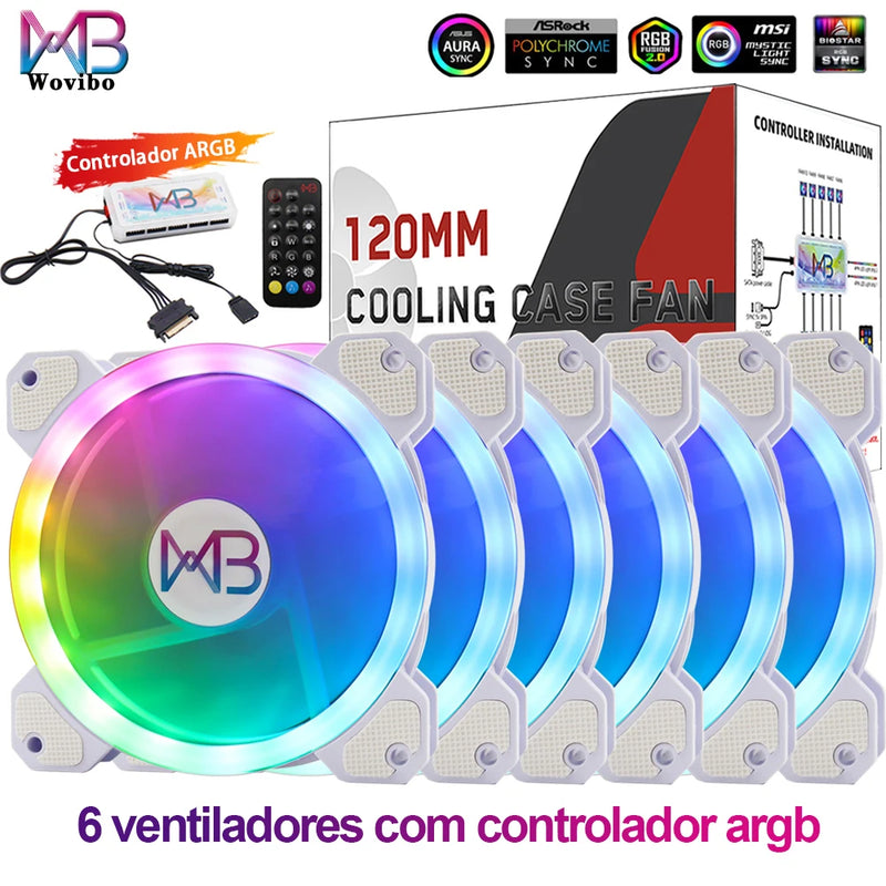 Cooler de 120 mm para gabinete de PC, conector RGB de 6 pinos