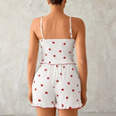 Conjunto de Pijamas Feminino – Moda, Sexy, com Borda Ondulada, Estampa de Coração, Top Camisola e Shorts – Confortável, Macio, Sleepwear/Homewear
