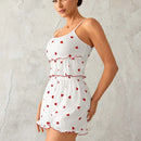 Conjunto de Pijamas Feminino – Moda, Sexy, com Borda Ondulada, Estampa de Coração, Top Camisola e Shorts – Confortável, Macio, Sleepwear/Homewear